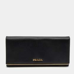 Pre Owned Prada Black Saffiano Lux Leather Flap Continental Wallet