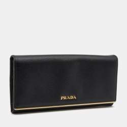 Pre Owned Prada Black Saffiano Lux Leather Flap Continental Wallet