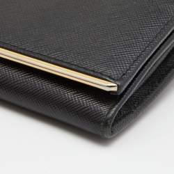 Pre Owned Prada Black Saffiano Lux Leather Flap Continental Wallet