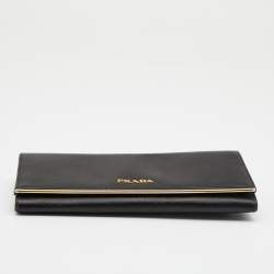 Pre Owned Prada Black Saffiano Lux Leather Flap Continental Wallet