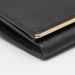 Pre Owned Prada Black Saffiano Lux Leather Flap Continental Wallet