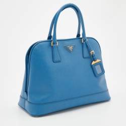 Pre Owned Prada Blue Saffiano Lux Leather Open Promenade Satchel
