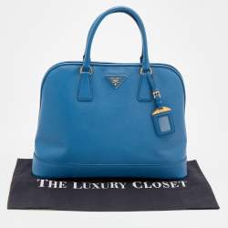 Pre Owned Prada Blue Saffiano Lux Leather Open Promenade Satchel