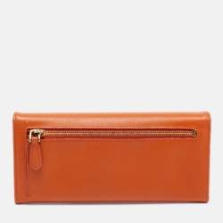 Pre Owned Prada Orange Saffiano Metal Leather Flap Continental Wallet