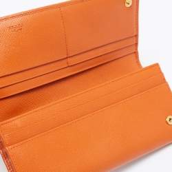 Pre Owned Prada Orange Saffiano Metal Leather Flap Continental Wallet