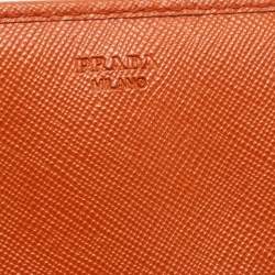 Pre Owned Prada Orange Saffiano Metal Leather Flap Continental Wallet
