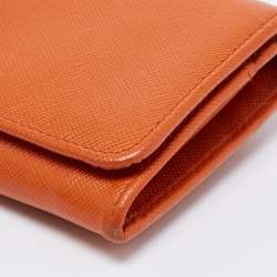 Pre Owned Prada Orange Saffiano Metal Leather Flap Continental Wallet