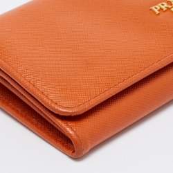 Pre Owned Prada Orange Saffiano Metal Leather Flap Continental Wallet