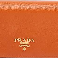 Pre Owned Prada Orange Saffiano Metal Leather Flap Continental Wallet