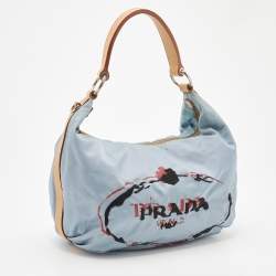 Pre Owned Prada Blue Tessuto Nylon Stencil Hobo