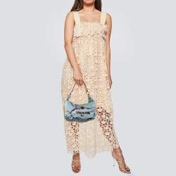 Pre Owned Prada Blue Tessuto Nylon Stencil Hobo