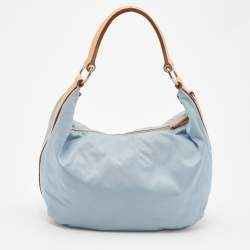 Pre Owned Prada Blue Tessuto Nylon Stencil Hobo