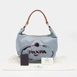Pre Owned Prada Blue Tessuto Nylon Stencil Hobo