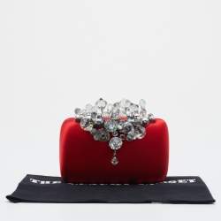 Pre Owned Prada Red Satin Crystal Embellished Clutch