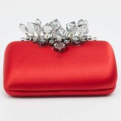 Pre Owned Prada Red Satin Crystal Embellished Clutch