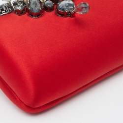 Pre Owned Prada Red Satin Crystal Embellished Clutch
