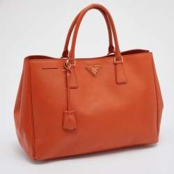 Pre Owned Prada Orange Saffiano Lux Leather Large Gardener's Tote