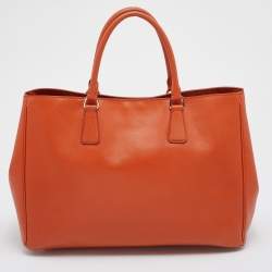 Pre Owned Prada Orange Saffiano Lux Leather Large Gardener's Tote