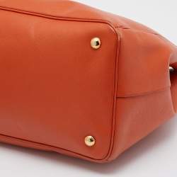 Pre Owned Prada Orange Saffiano Lux Leather Large Gardener's Tote