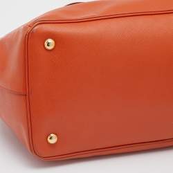 Pre Owned Prada Orange Saffiano Lux Leather Large Gardener's Tote