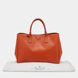 Pre Owned Prada Orange Saffiano Lux Leather Large Gardener's Tote