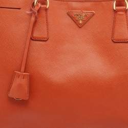 Pre Owned Prada Orange Saffiano Lux Leather Large Gardener's Tote