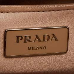 Pre Owned Prada Beige Saffiano Vernice Leather Small Crystal Embellished Pyramid Frame Satchel