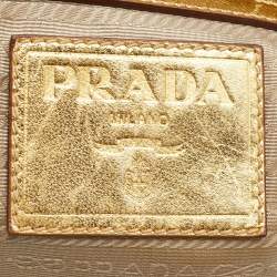 Pre Owned Prada Metallic Gold Woven Madras Leather Frame Satchel