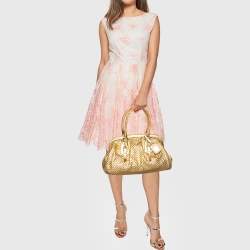 Pre Owned Prada Metallic Gold Woven Madras Leather Frame Satchel