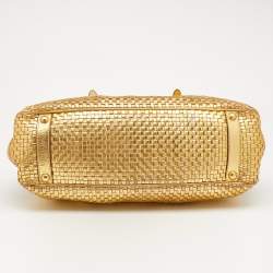 Pre Owned Prada Metallic Gold Woven Madras Leather Frame Satchel