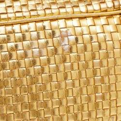 Pre Owned Prada Metallic Gold Woven Madras Leather Frame Satchel