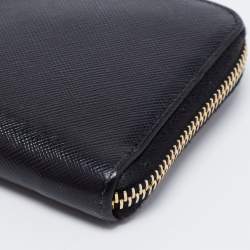 Prada Black Saffiano Leather Zip Around Wallet