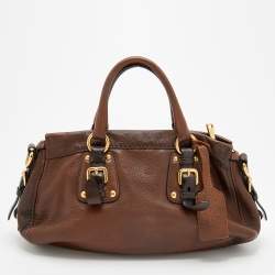 Pre Owned Prada Dark Brown Leather Cervo Satchel