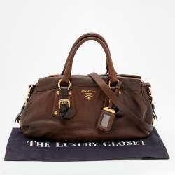 Pre Owned Prada Dark Brown Leather Cervo Satchel