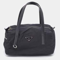 Pre Owned Prada Black Saffiano Leather And Nylon Duffel Bag