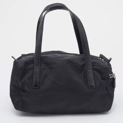 Pre Owned Prada Black Saffiano Leather And Nylon Duffel Bag