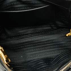 Pre Owned Prada Black Saffiano Lux Leather Small Double Zip Tote