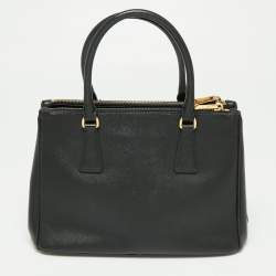 Pre Owned Prada Black Saffiano Lux Leather Small Double Zip Tote
