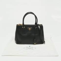 Pre Owned Prada Black Saffiano Lux Leather Small Double Zip Tote