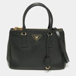 Pre Owned Prada Black Saffiano Lux Leather Small Double Zip Tote