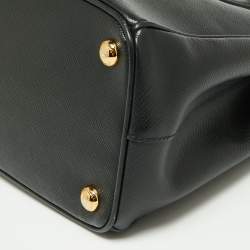 Pre Owned Prada Black Saffiano Lux Leather Small Double Zip Tote