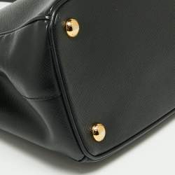 Pre Owned Prada Black Saffiano Lux Leather Small Double Zip Tote