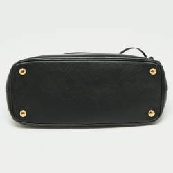 Pre Owned Prada Black Saffiano Lux Leather Small Double Zip Tote