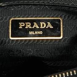 Pre Owned Prada Black Saffiano Lux Leather Small Double Zip Tote