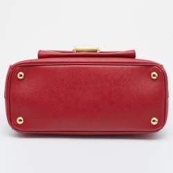 Pre Owned Prada Red Saffiano Lux Leather Small Front Pocket Double Zip Tote