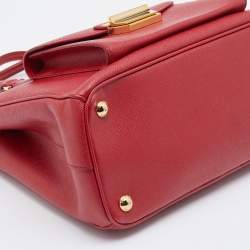 Pre Owned Prada Red Saffiano Lux Leather Small Front Pocket Double Zip Tote