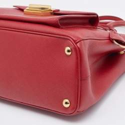 Pre Owned Prada Red Saffiano Lux Leather Small Front Pocket Double Zip Tote