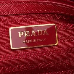 Pre Owned Prada Red Saffiano Lux Leather Small Front Pocket Double Zip Tote