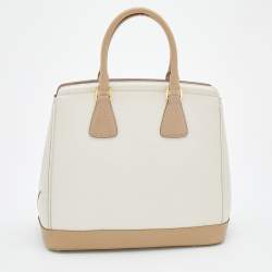 Pre Owned Prada Beige/White Saffiano Lux Leather Parabole Shopping Tote