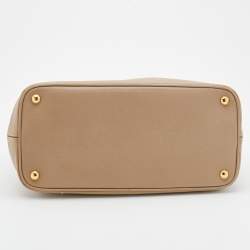 Pre Owned Prada Beige/White Saffiano Lux Leather Parabole Shopping Tote